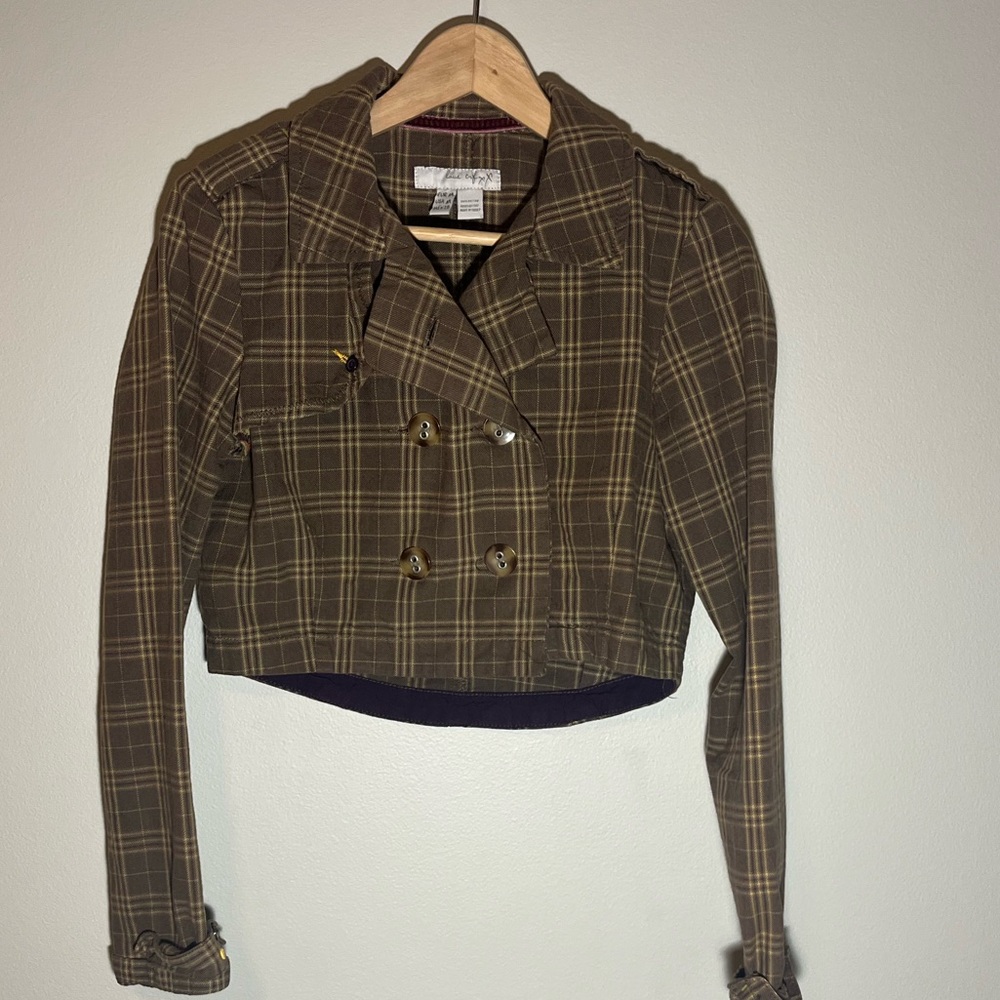 LOVE TRF XX Brown Plaid Cropped Jacket Blazer 100% Cotton Made in Turkey Size M